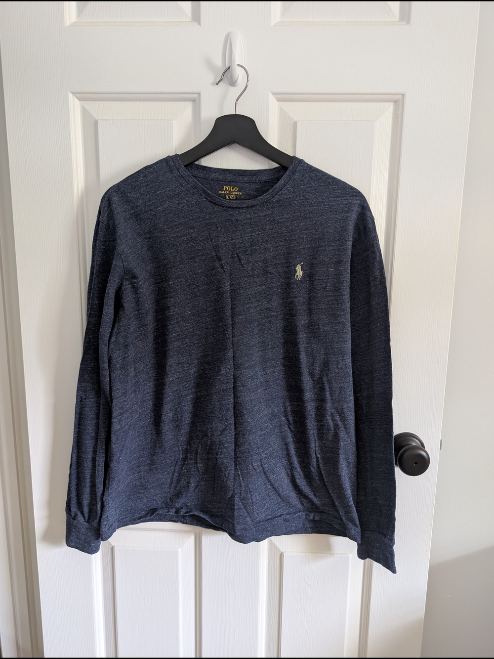Polo by Ralph Lauren Men's Heather Navy Long Sleeve Crewneck Shirt Large